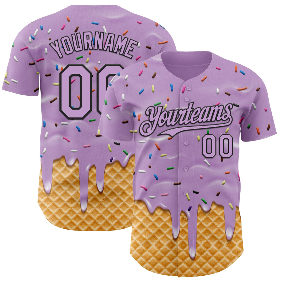 Custom Light Purple-Black Ice Cream Waffle Foodie Dessert Authentic Baseball Jersey