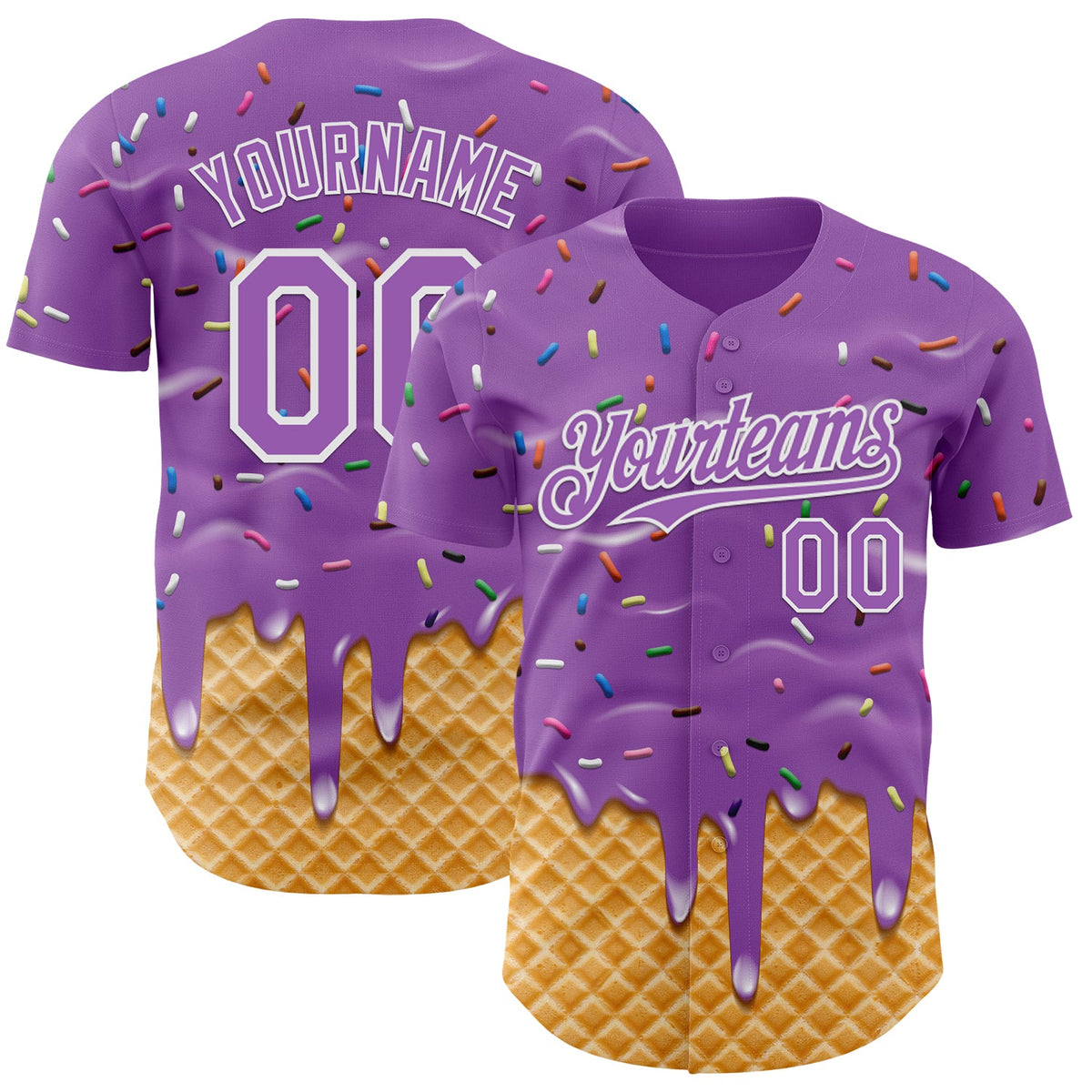 Custom Medium Purple-White Ice Cream Waffle Foodie Dessert Authentic Baseball Jersey