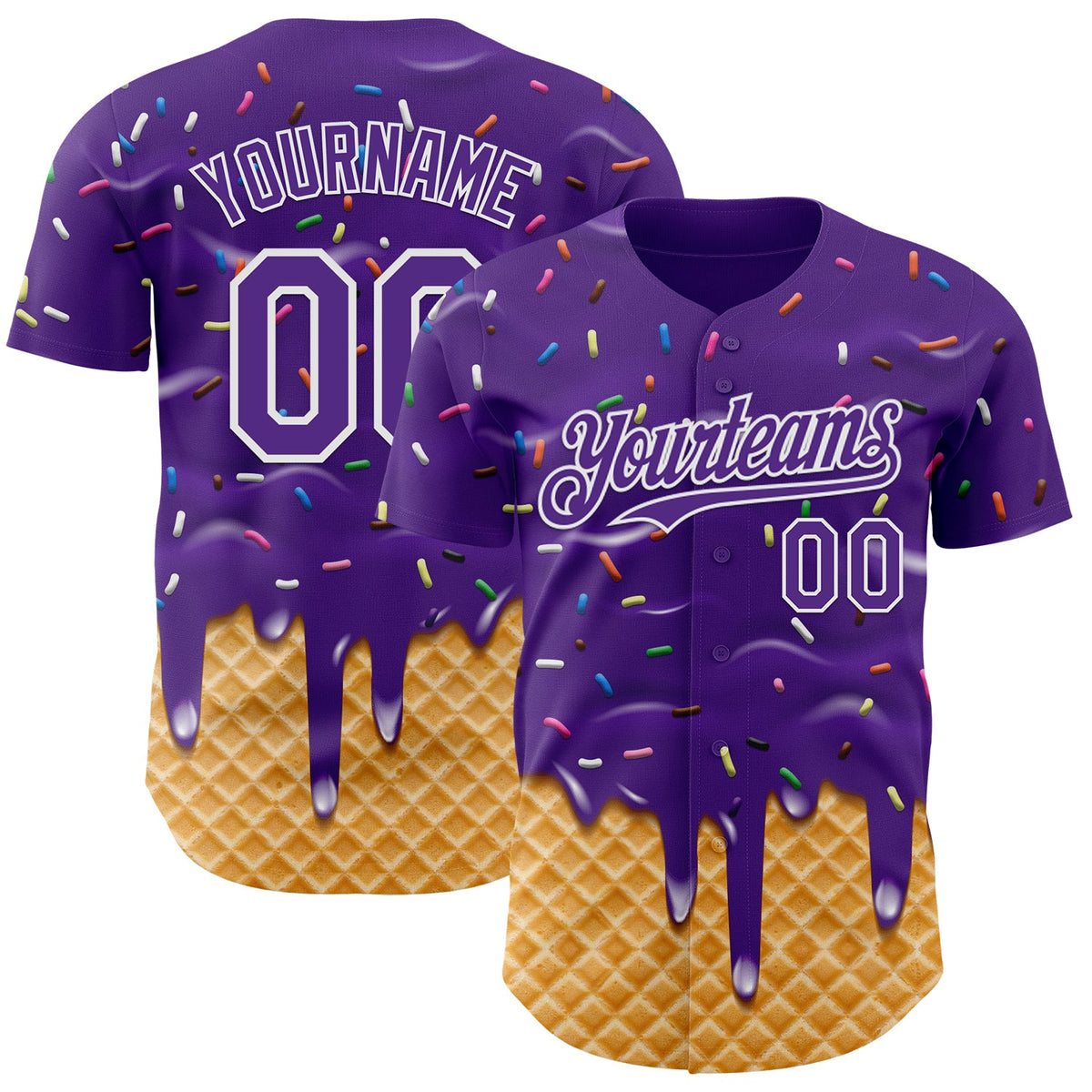 Custom Purple-White Ice Cream Waffle Foodie Dessert Authentic Baseball Jersey