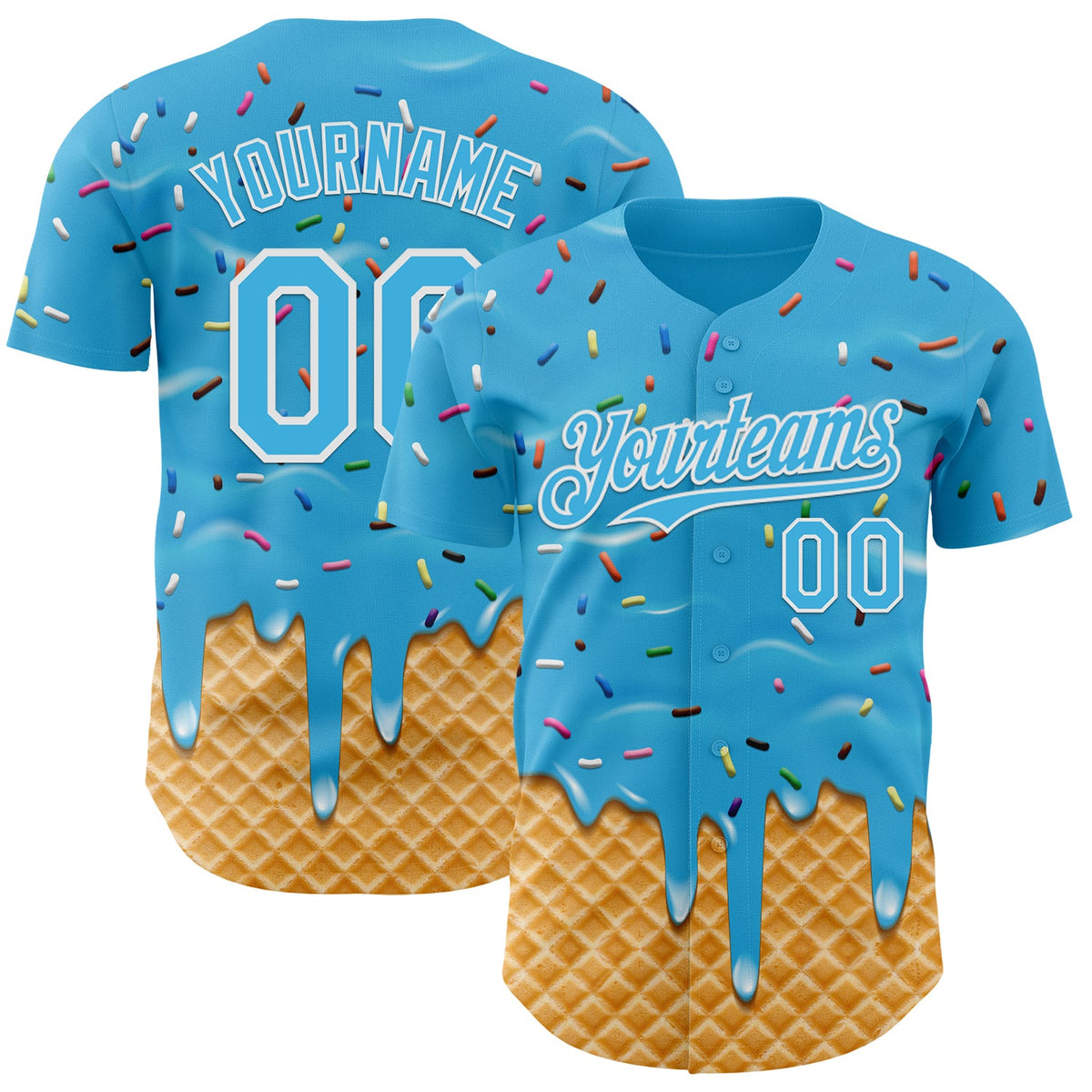 Custom Sky Blue-White Ice Cream Waffle Foodie Dessert Authentic Baseball Jersey
