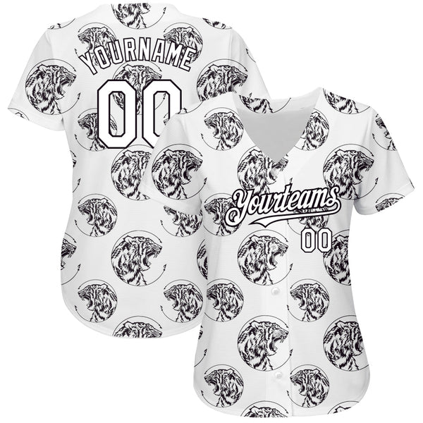 Custom White Black 3D Pattern Design Tiger Authentic Baseball Jersey alternate