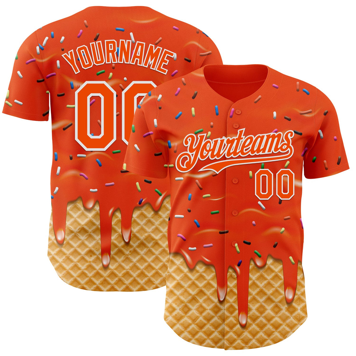 Custom Orange-White Ice Cream Waffle Foodie Dessert Authentic Baseball Jersey