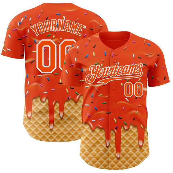 Custom Orange-White Ice Cream Waffle Foodie Dessert Authentic Baseball Jersey