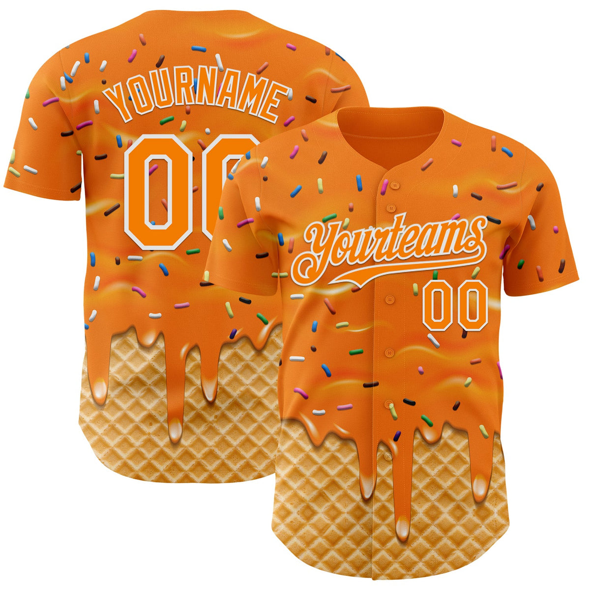 Custom Bay Orange-White Ice Cream Waffle Foodie Dessert Authentic Baseball Jersey