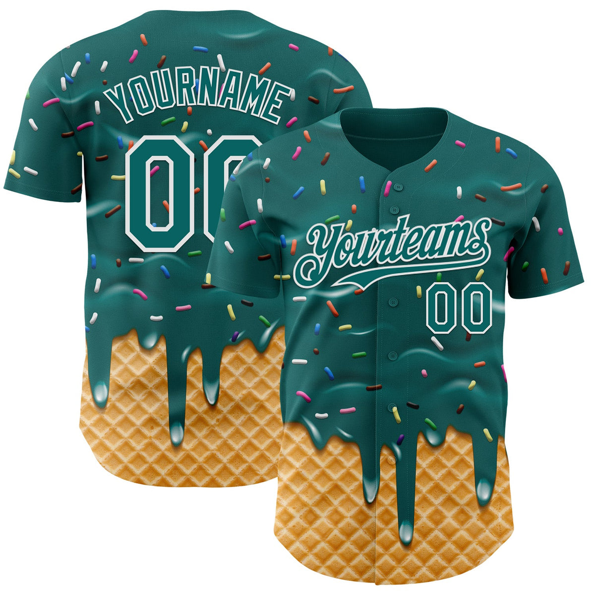 Custom Teal-White Ice Cream Waffle Foodie Dessert Authentic Baseball Jersey