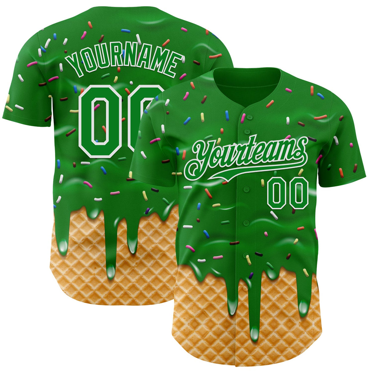Custom Grass Green-White Ice Cream Waffle Foodie Dessert Authentic Baseball Jersey