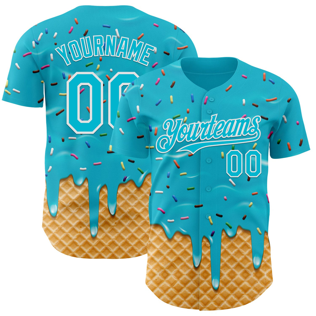 Custom Lakes Blue-White Ice Cream Waffle Foodie Dessert Authentic Baseball Jersey