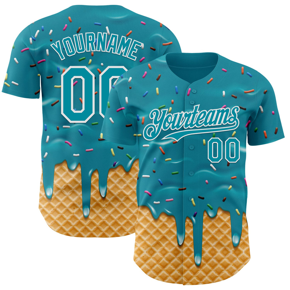 Custom Teal-White Ice Cream Waffle Foodie Dessert Authentic Baseball Jersey