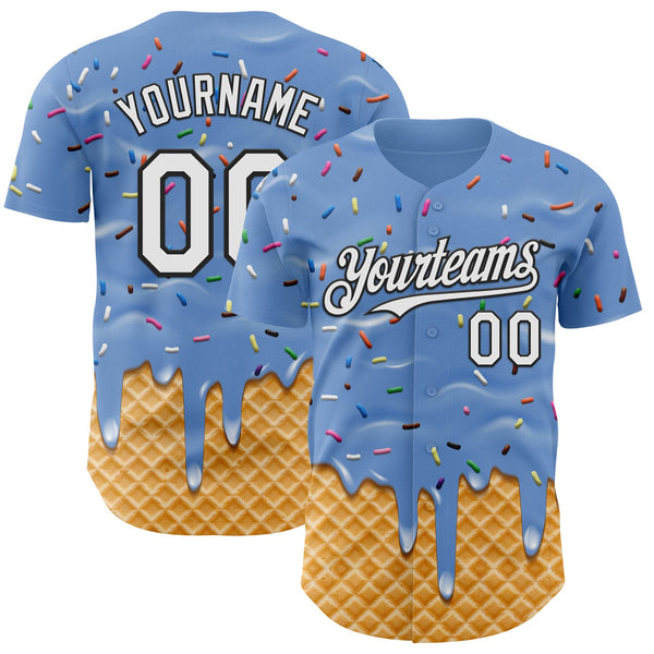 Custom Light Blue White-Black Ice Cream Waffle Foodie Dessert Authentic Baseball Jersey
