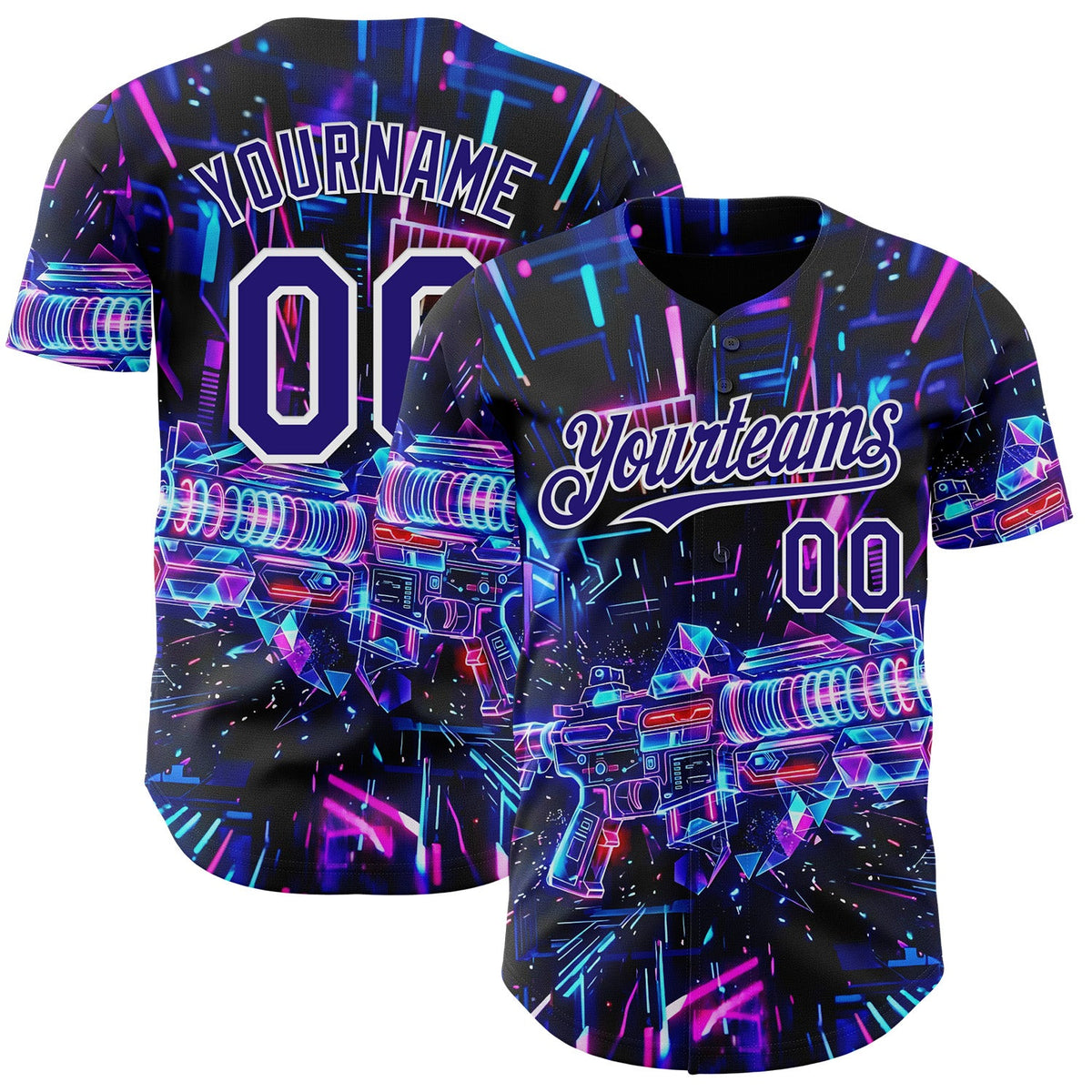 Custom Black Dark Purple-White Futurism Cyberpunk E-sports 3D Pattern Design Authentic Baseball Jersey