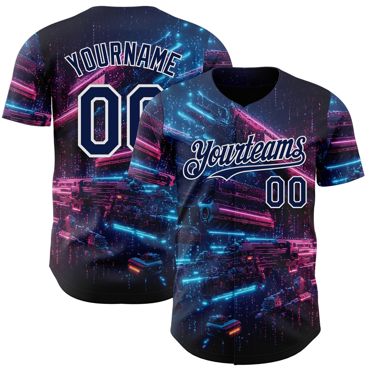 Custom Navy-White Futurism Cyberpunk E-sports 3D Pattern Design Authentic Baseball Jersey
