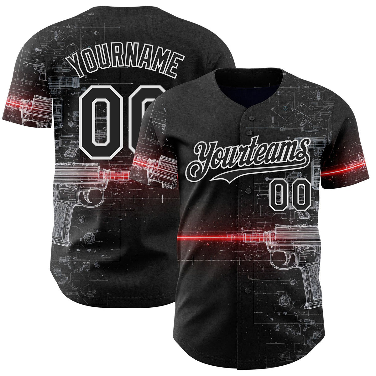 Custom Black-White Futurism Sci-Fi E-sports 3D Pattern Design Authentic Baseball Jersey