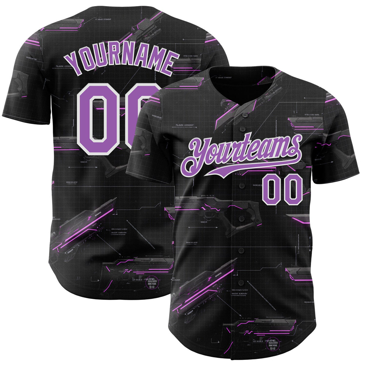 Custom Black Medium Purple-White Futurism Sci-Fi E-sports 3D Pattern Design Authentic Baseball Jersey