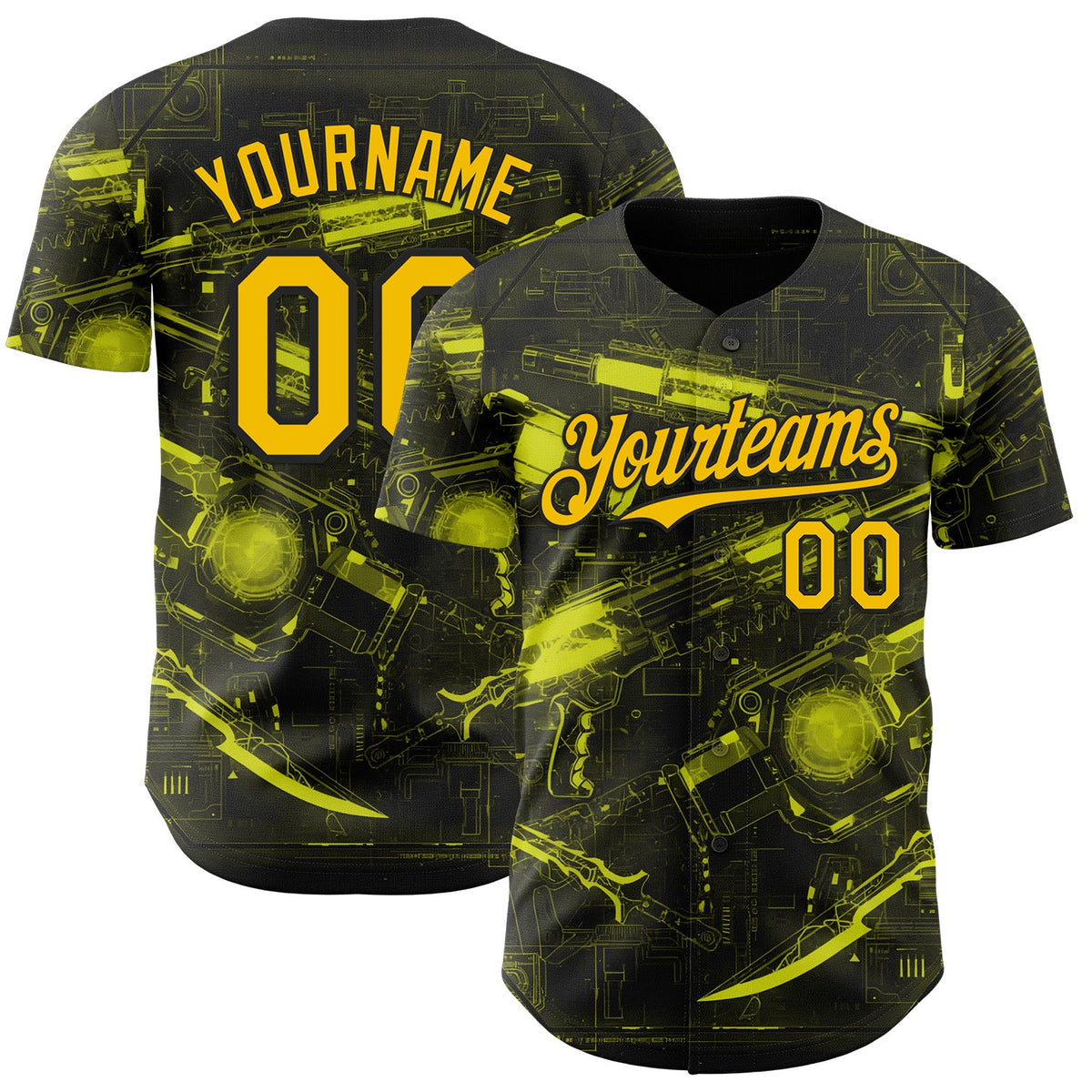 Custom Black-Yellow Futurism Cyberpunk E-sports 3D Pattern Design Authentic Baseball Jersey