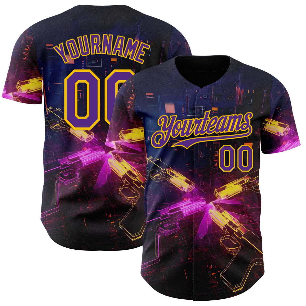 Custom Navy Purple-Yellow Futurism Sci-Fi E-sports 3D Pattern Design Authentic Baseball Jersey