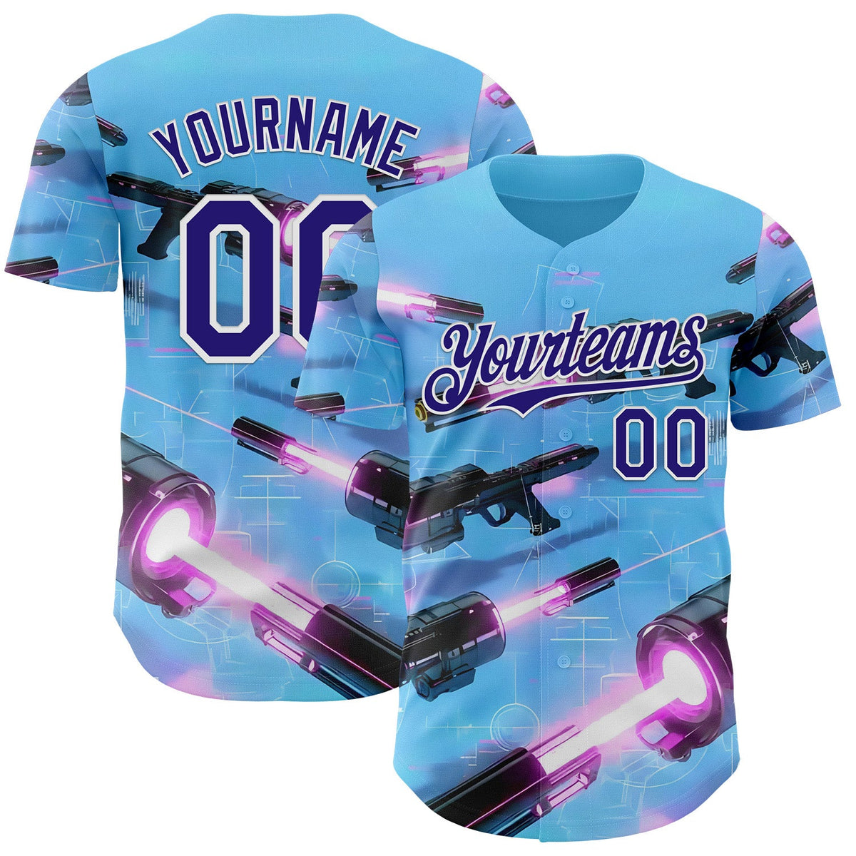 Custom Blue Dark Purple-White Futurism Sci-Fi E-sports 3D Pattern Design Authentic Baseball Jersey