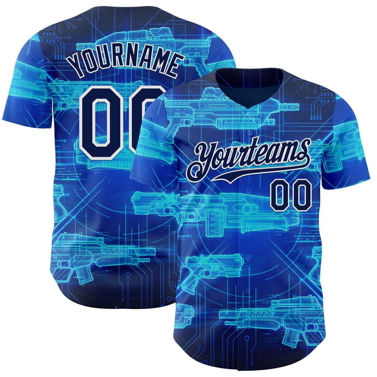 Custom Blue Navy-White Futurism Sci-Fi E-sports 3D Pattern Design Authentic Baseball Jersey