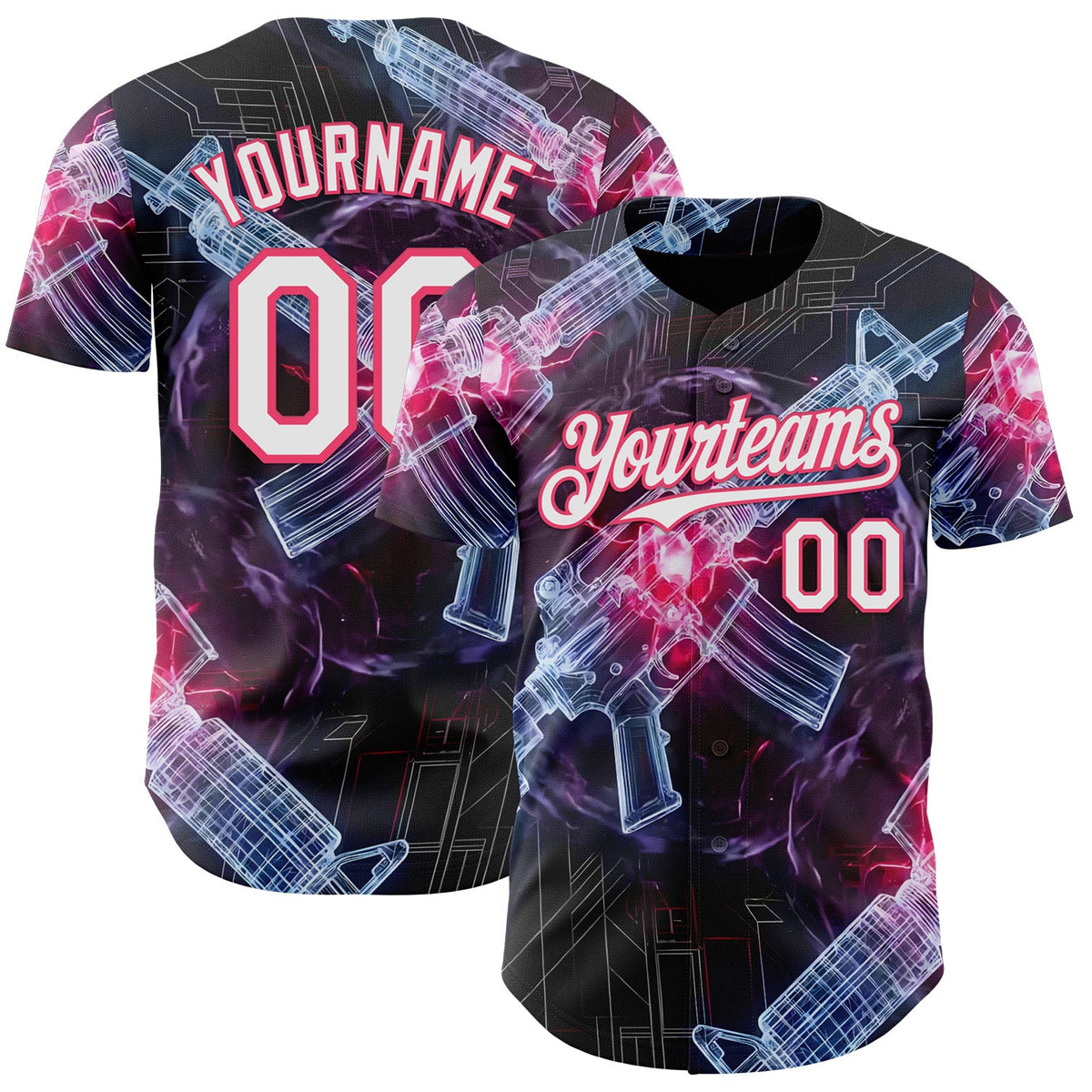 Custom Black White-Neon Pink Futurism Sci-Fi E-sports 3D Pattern Design Authentic Baseball Jersey