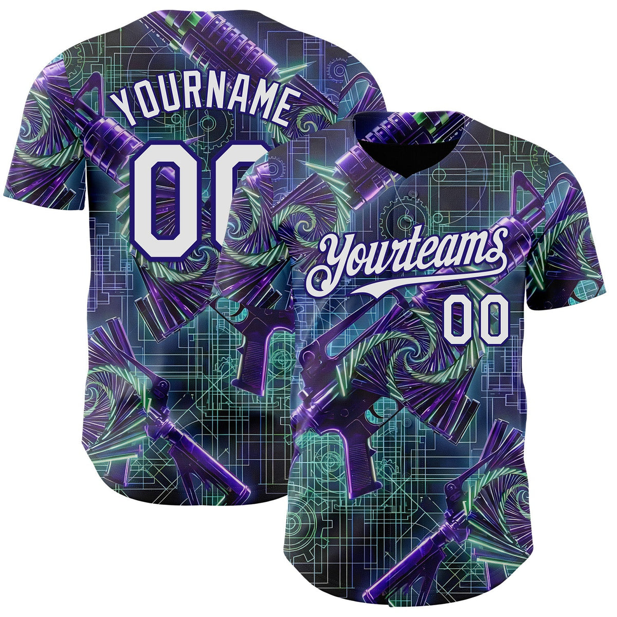 Custom Black White-Dark Purple Futurism Cyberpunk E-sports 3D Pattern Design Authentic Baseball Jersey