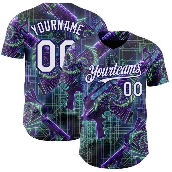 Custom Black White-Dark Purple Futurism Cyberpunk E-sports 3D Pattern Design Authentic Baseball Jersey