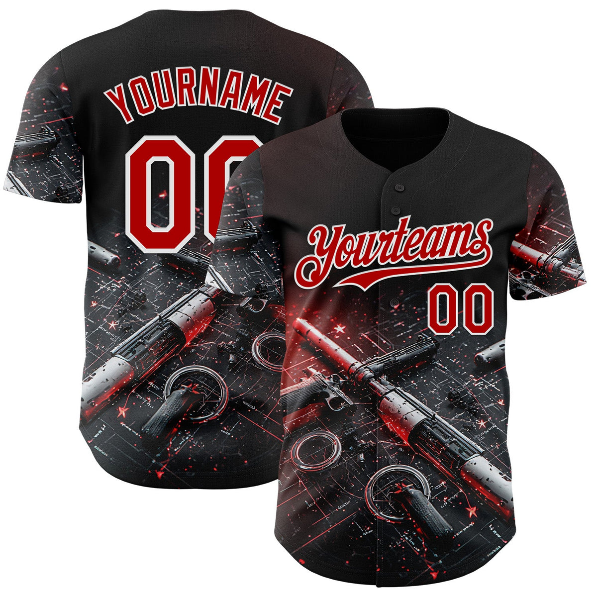 Custom Black Red-White Futurism Cyberpunk E-sports 3D Pattern Design Authentic Baseball Jersey