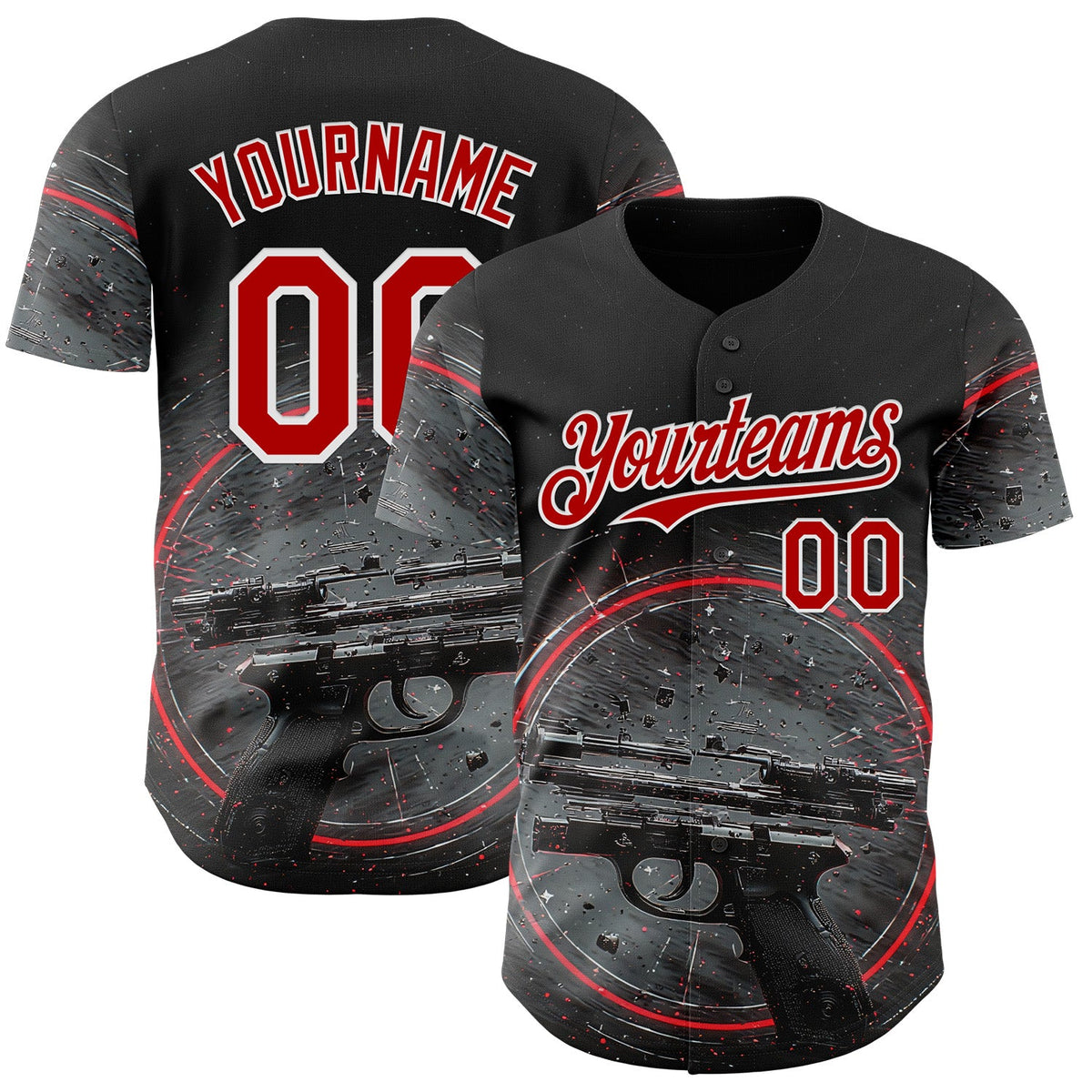 Custom Black Red-White Futurism Cyberpunk E-sports 3D Pattern Design Authentic Baseball Jersey