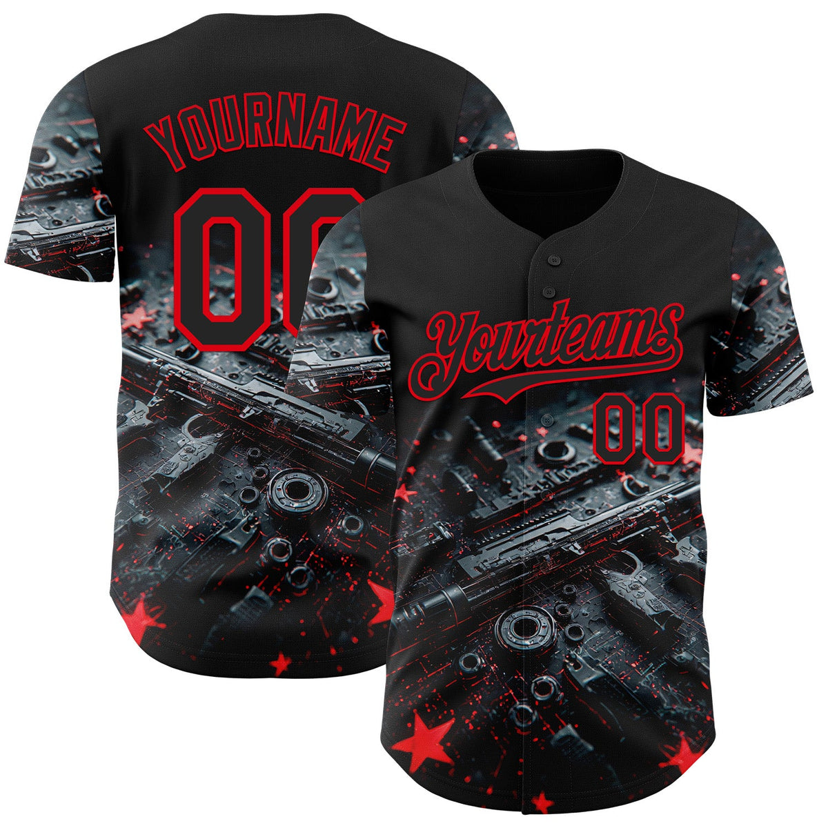 Custom Black-Fire Red Futurism Cyberpunk E-sports 3D Pattern Design Authentic Baseball Jersey