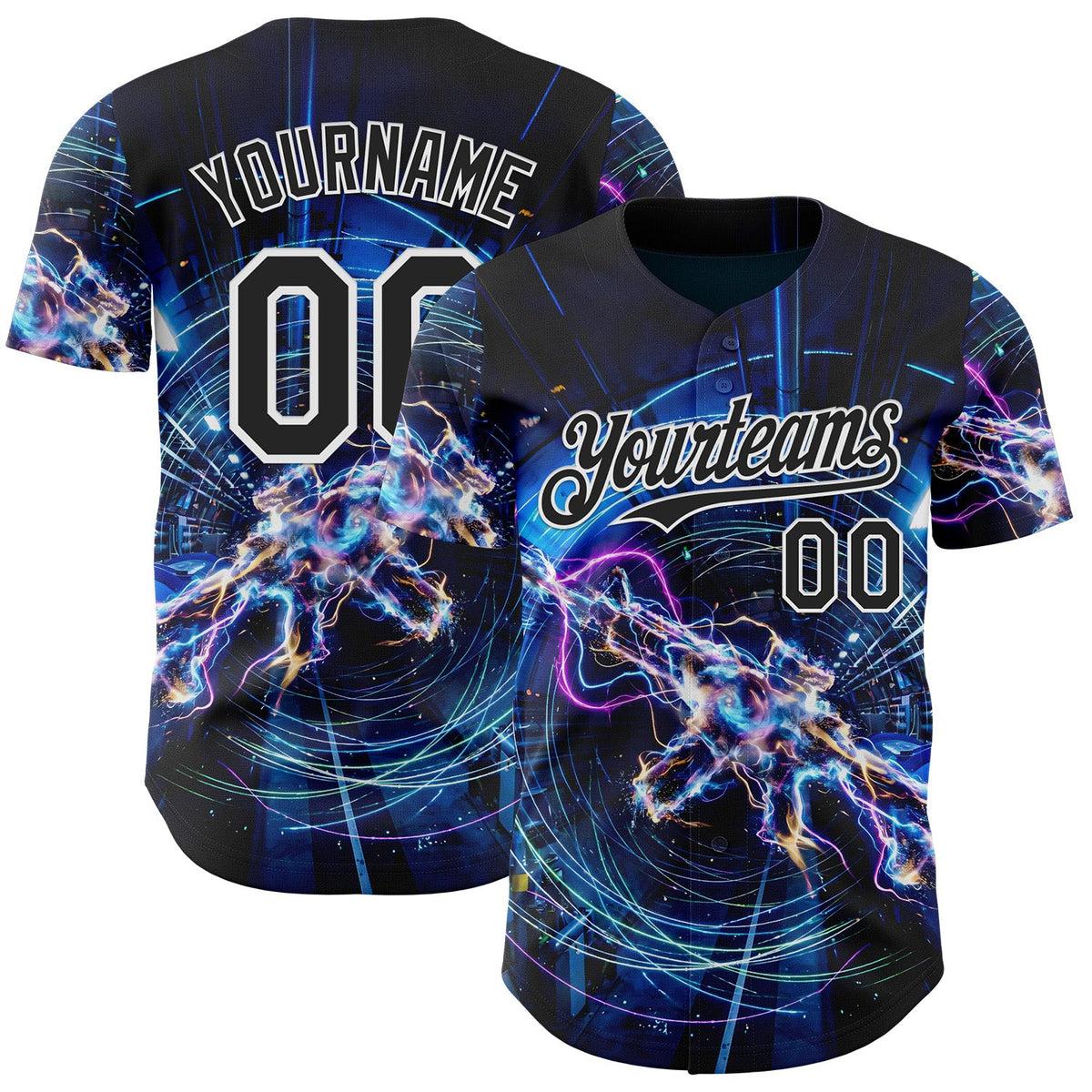 Custom Black-White Futurism Sci-Fi E-sports 3D Pattern Design Authentic Baseball Jersey