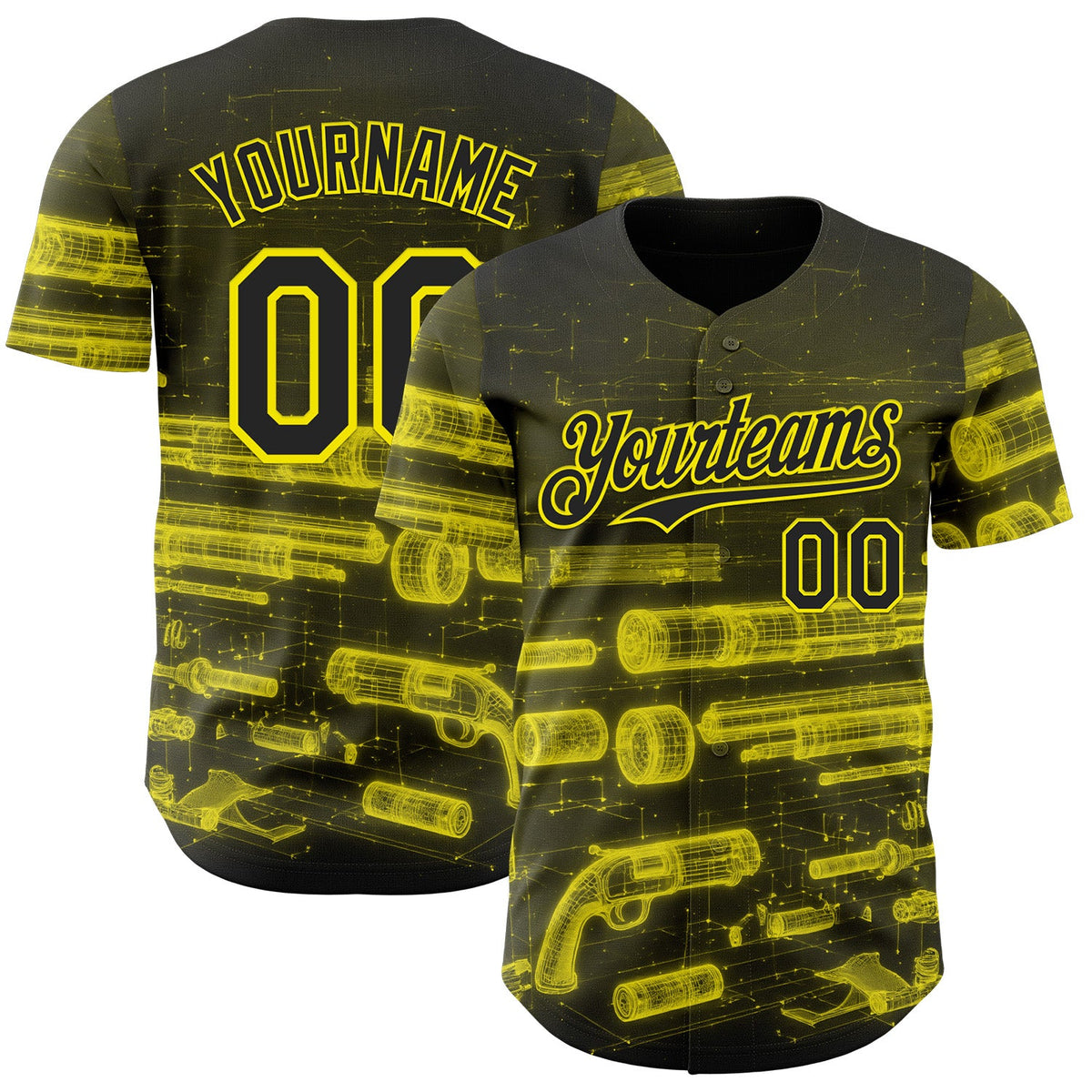 Custom Black-Light Yellow Futurism Cyberpunk E-sports 3D Pattern Design Authentic Baseball Jersey