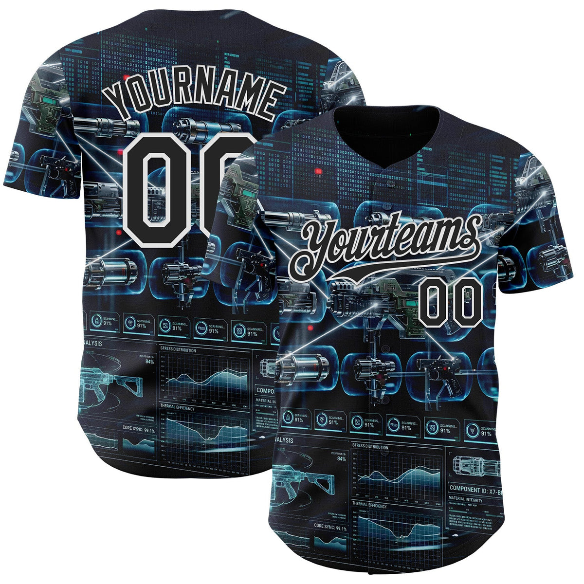 Custom Black-White Futurism Tactical E-sports 3D Pattern Design Authentic Baseball Jersey