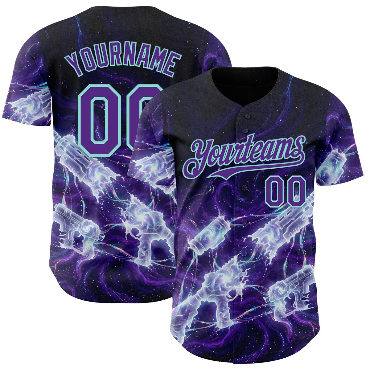 Custom Black Purple-Ice Blue Futurism Cyberpunk E-sports 3D Pattern Design Authentic Baseball Jersey