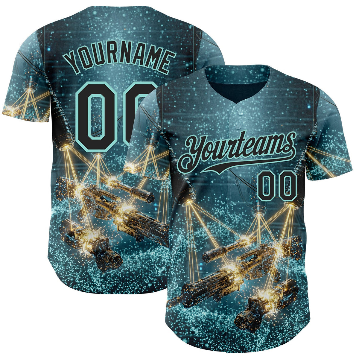Custom Blue Black-Ice Blue Futurism Sci-Fi E-sports 3D Pattern Design Authentic Baseball Jersey