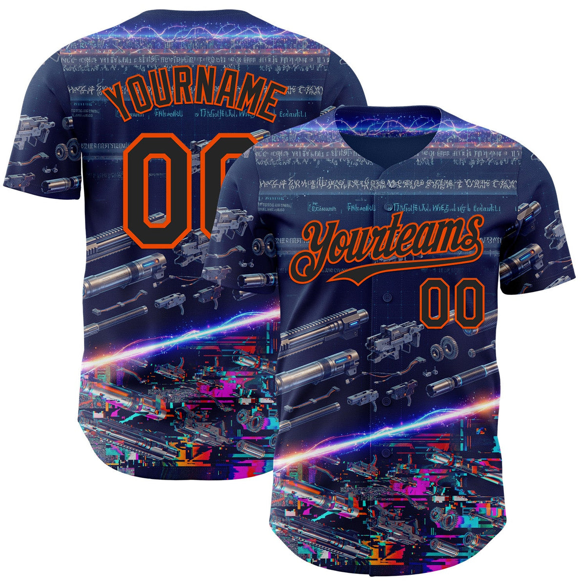 Custom Blue Black-Orange Futurism Sci-Fi E-sports 3D Pattern Design Authentic Baseball Jersey