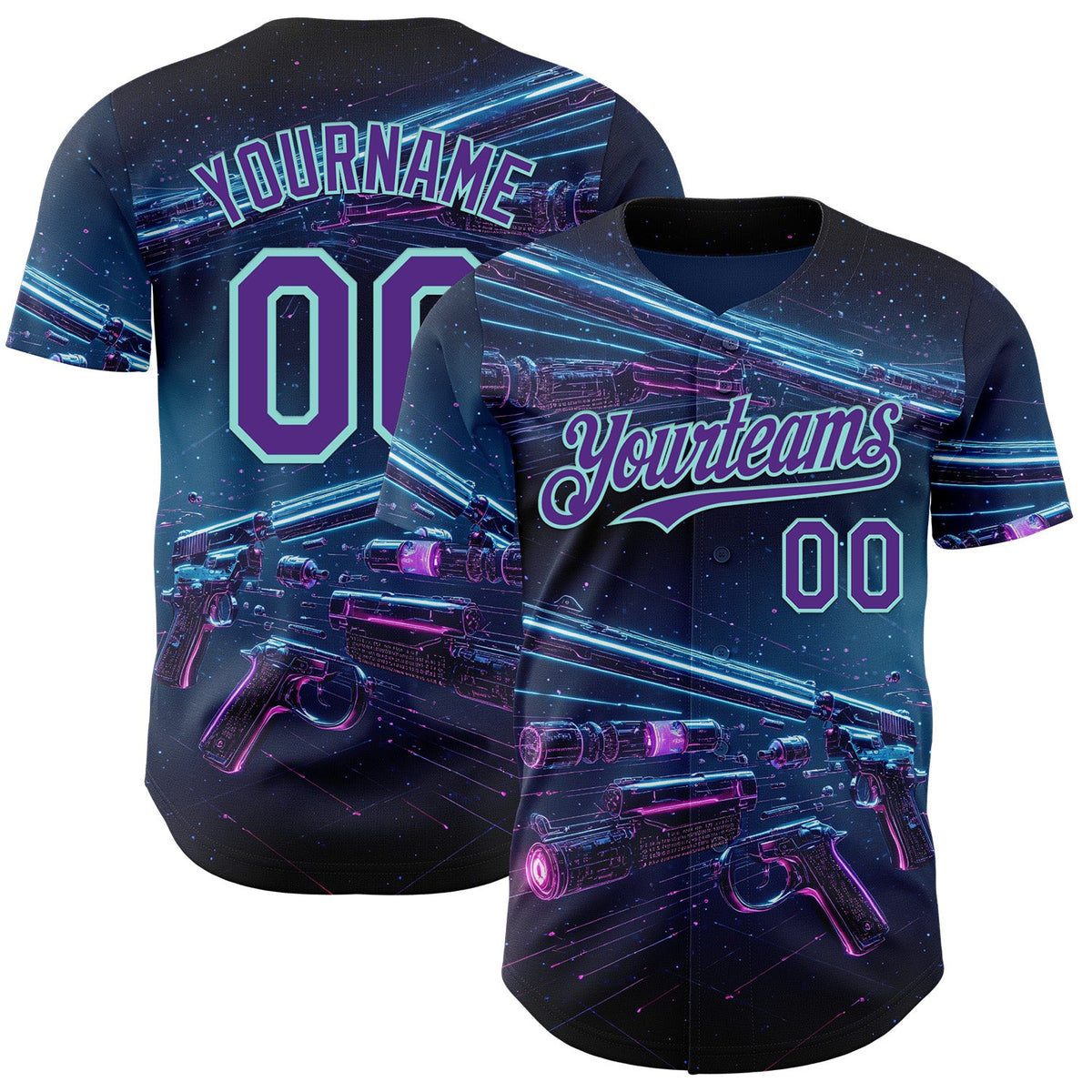 Custom Blue Purple-Ice Blue Futurism Cyberpunk E-sports 3D Pattern Design Authentic Baseball Jersey