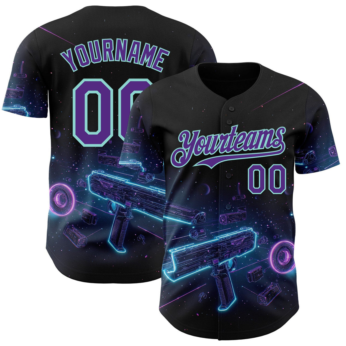 Custom Black Purple-Ice Blue Futurism Cyberpunk E-sports 3D Pattern Design Authentic Baseball Jersey