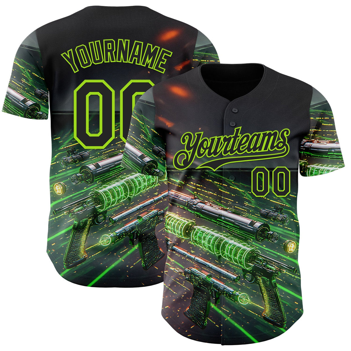 Custom Black-Neon Green Futurism Cyberpunk E-sports 3D Pattern Design Authentic Baseball Jersey