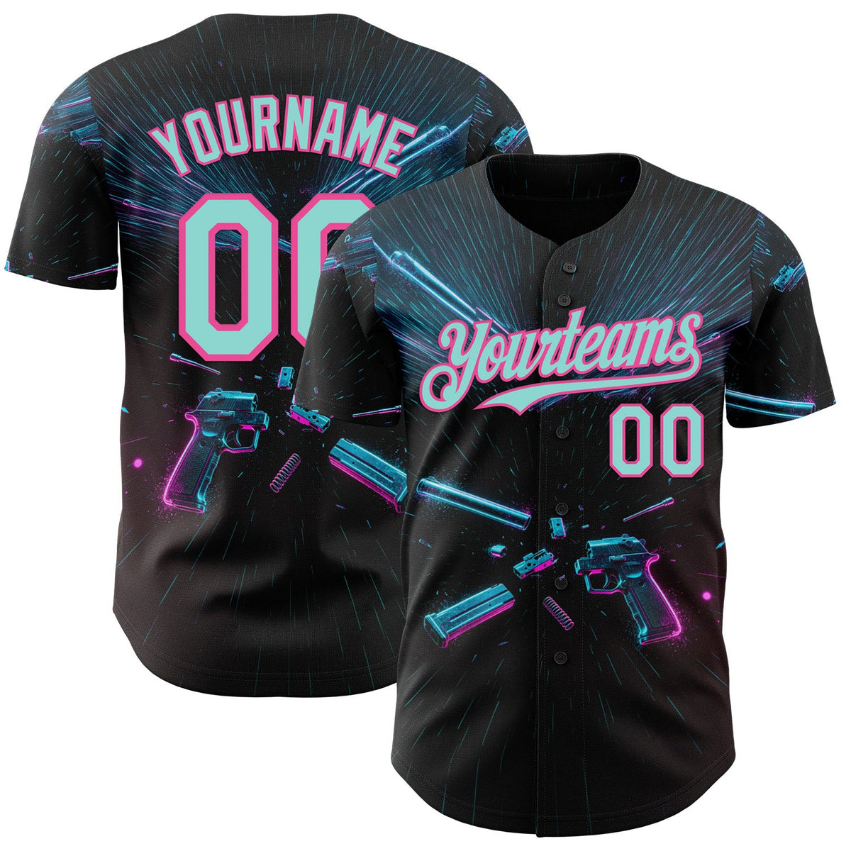Custom Black Ice Blue-Pink Futurism Cyberpunk E-sports 3D Pattern Design Authentic Baseball Jersey