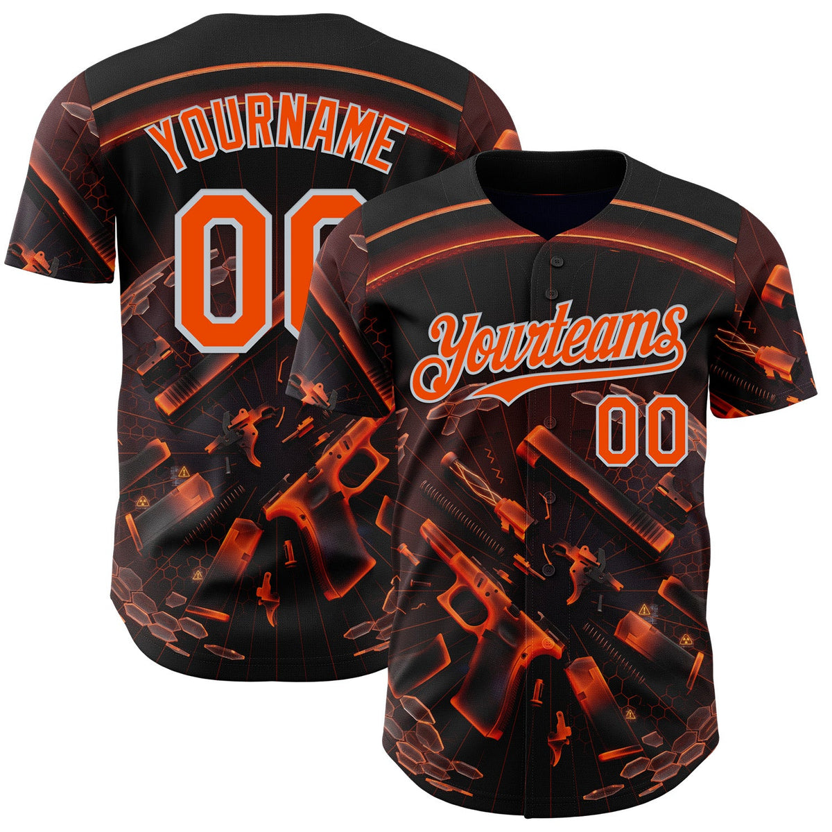 Custom Black Orange-Silver Futurism Cyberpunk E-sports 3D Pattern Design Authentic Baseball Jersey