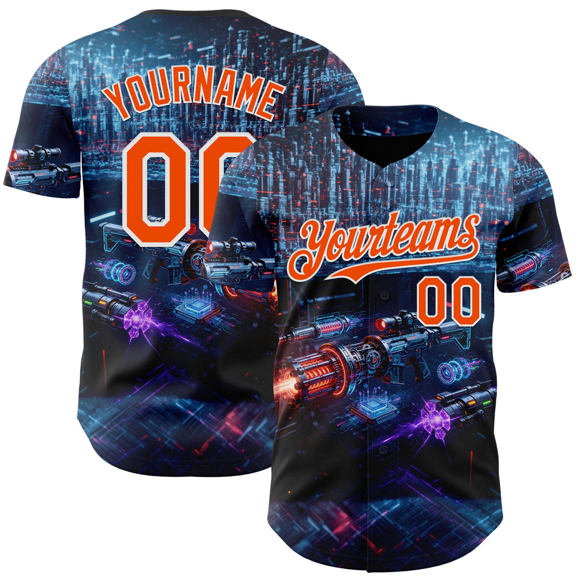 Custom Black Orange-White Futurism Cyberpunk E-sports 3D Pattern Design Authentic Baseball Jersey