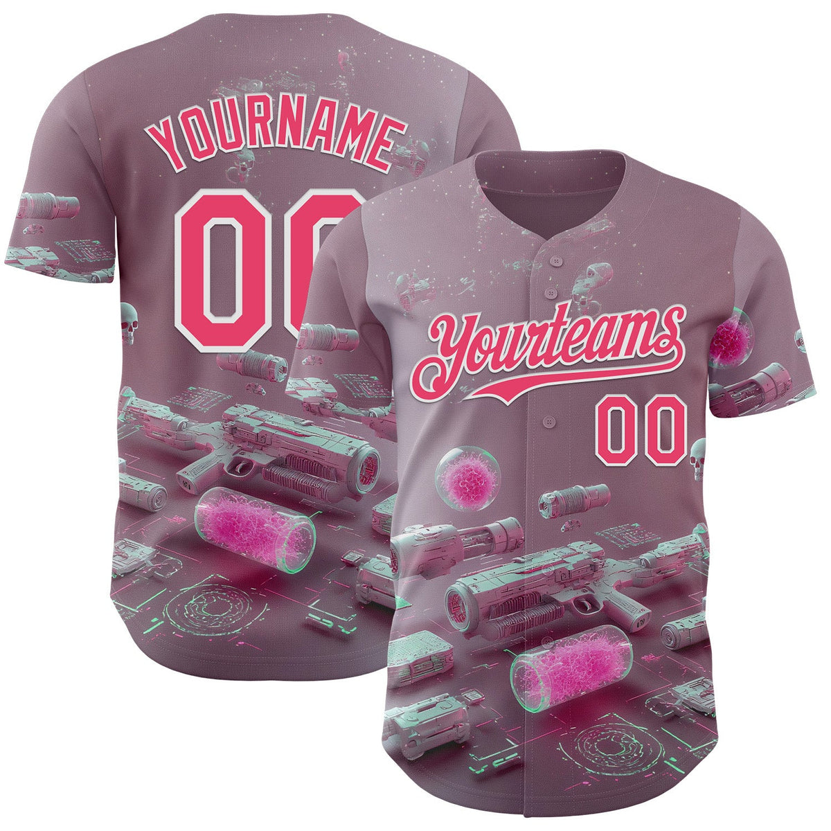 Custom Gray Neon Pink-White Futurism Cyberpunk E-sports 3D Pattern Design Authentic Baseball Jersey