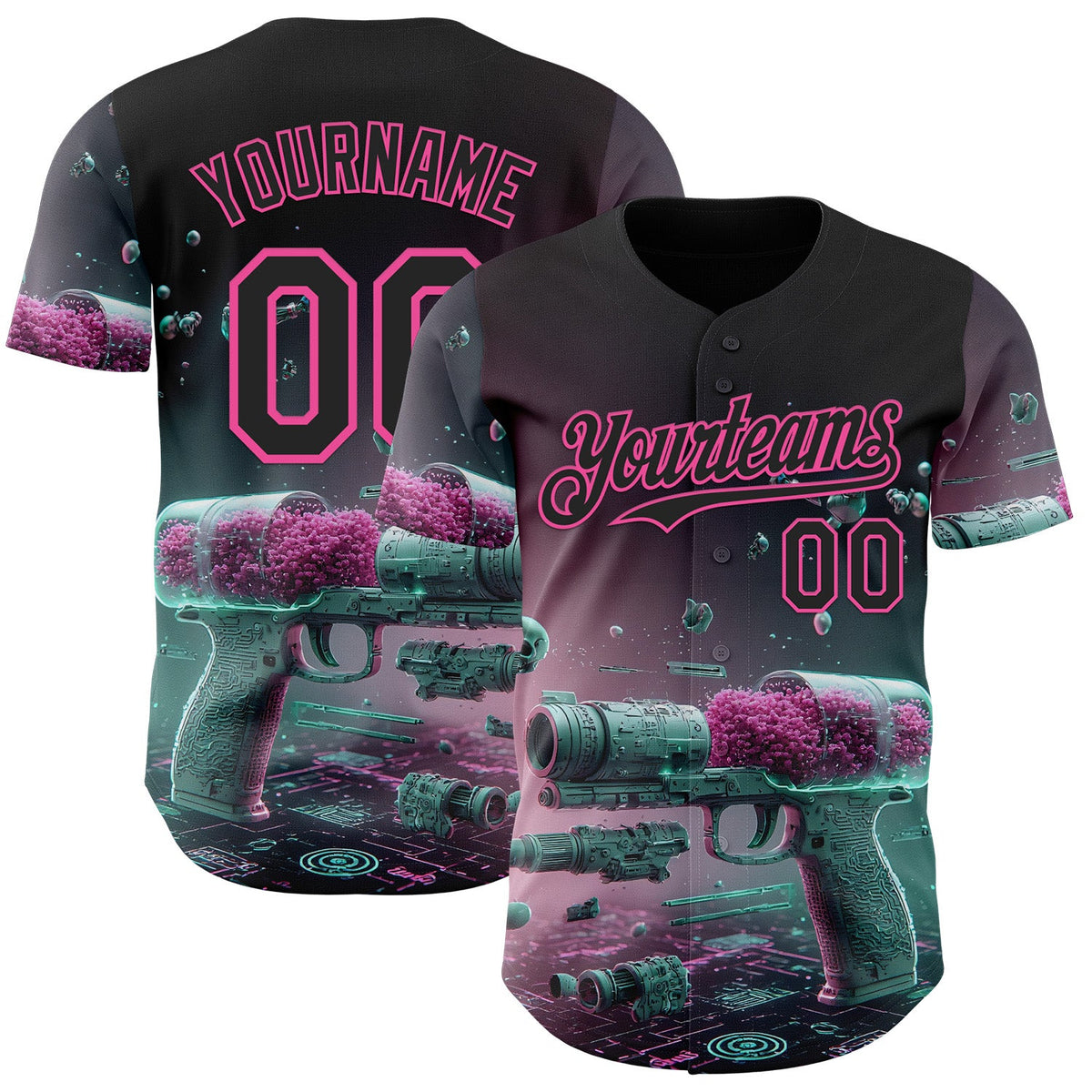 Custom Black-Pink Futurism Cyberpunk E-sports 3D Pattern Design Authentic Baseball Jersey
