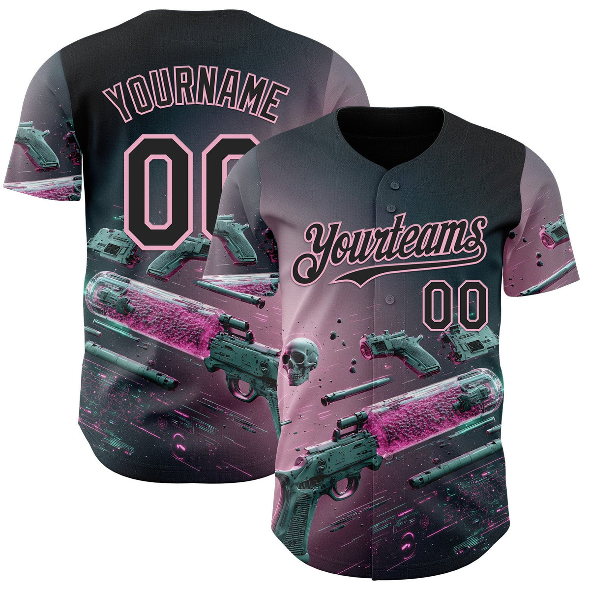 Custom Black-Light Pink Futurism Cyberpunk E-sports 3D Pattern Design Authentic Baseball Jersey