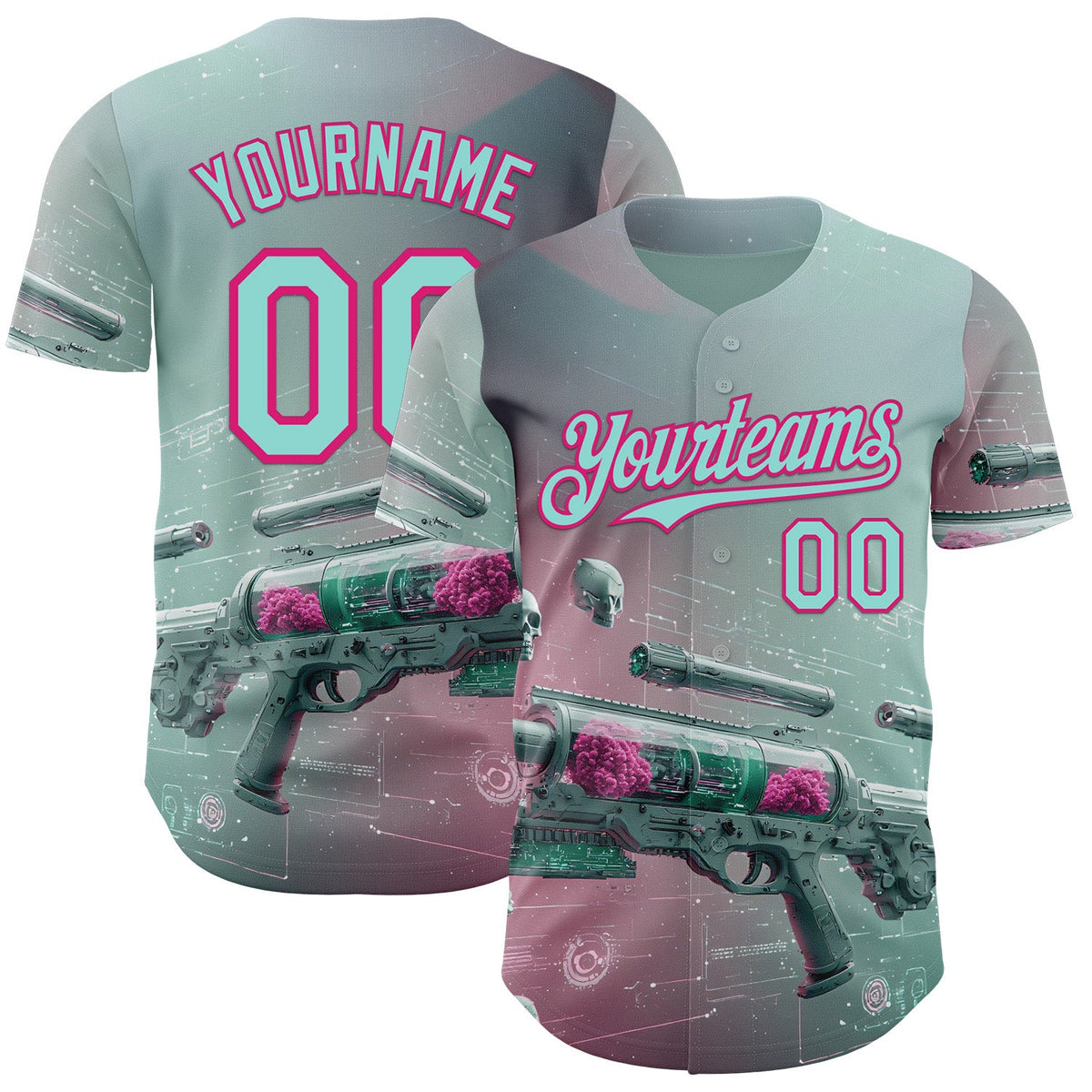 Custom Blue Ice Blue-Hot Pink Futurism Cyberpunk E-sports 3D Pattern Design Authentic Baseball Jersey