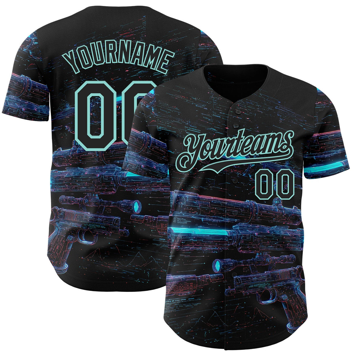 Custom Black-Ice Blue Futurism Cyberpunk E-sports 3D Pattern Design Authentic Baseball Jersey