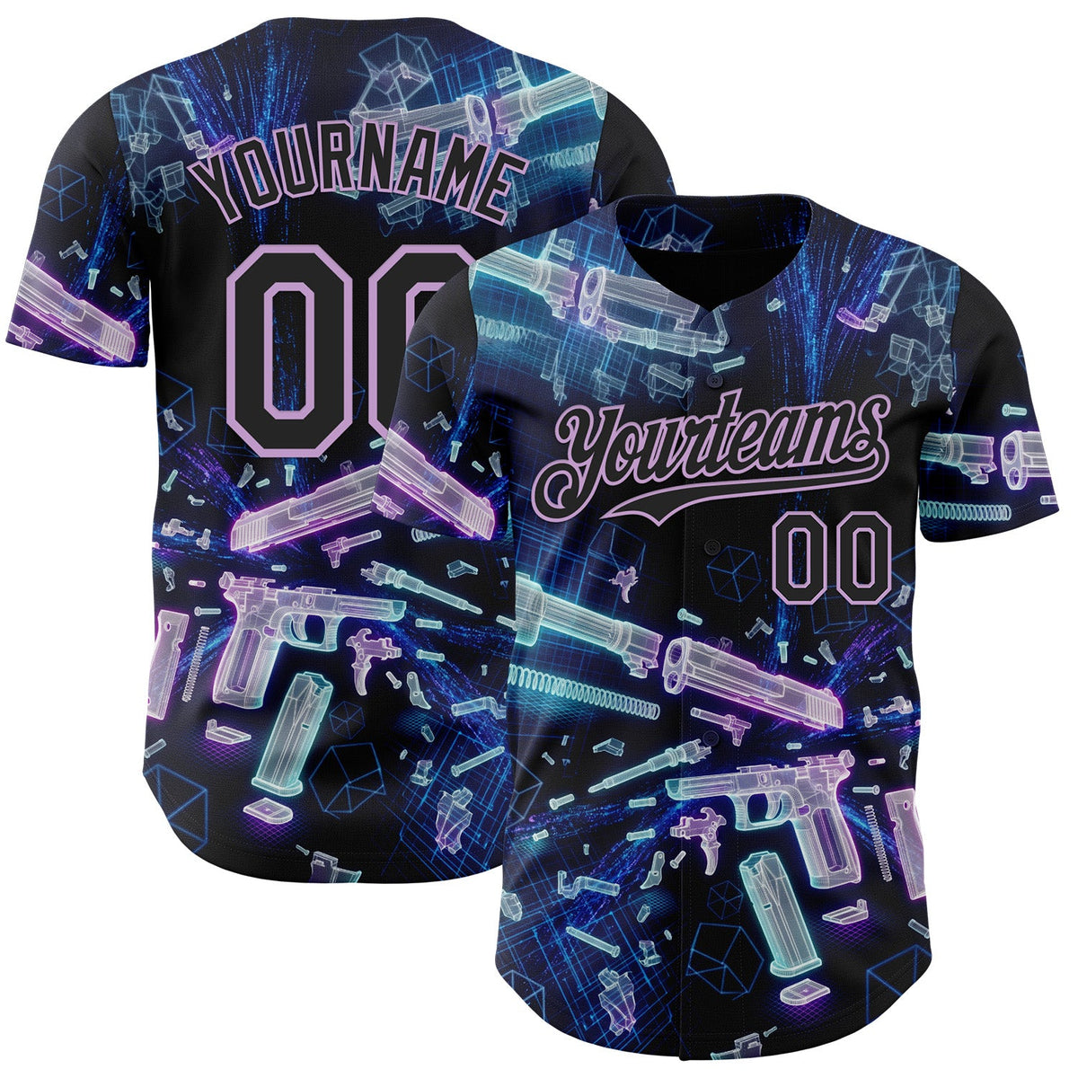Custom Black-Light Purple Futurism Cyberpunk E-sports 3D Pattern Design Authentic Baseball Jersey