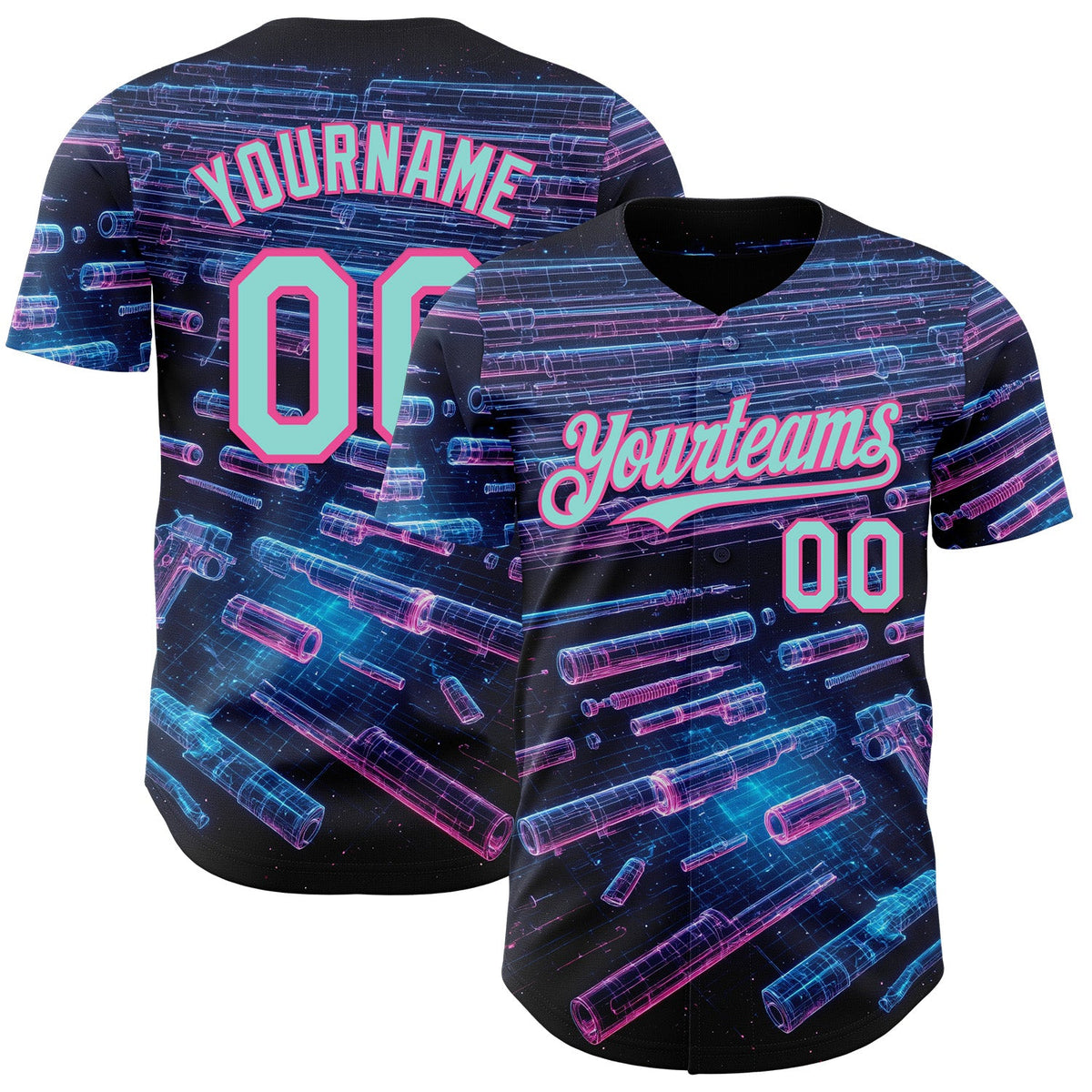 Custom Black Ice Blue-Pink Futurism Cyberpunk E-sports 3D Pattern Design Authentic Baseball Jersey