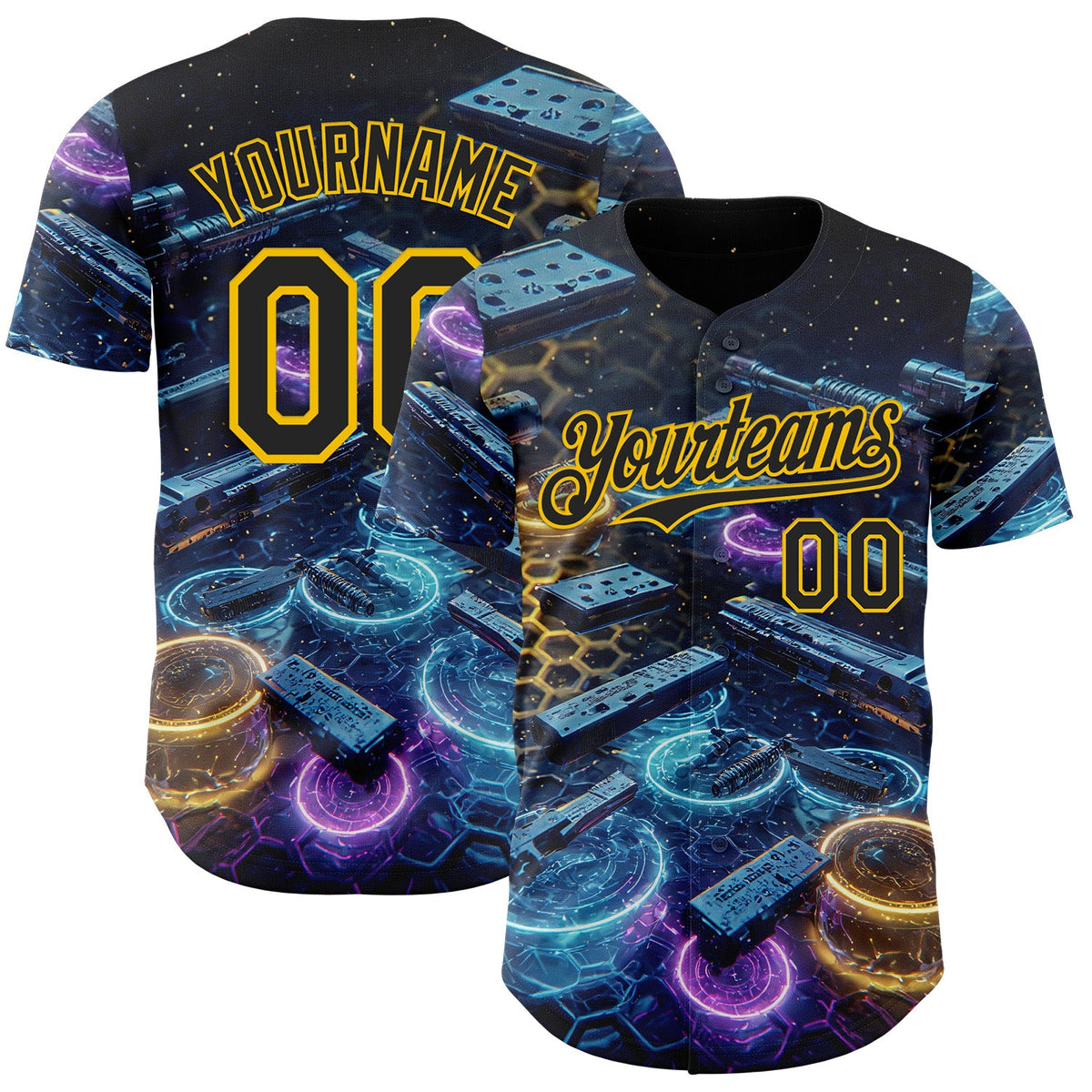 Custom Black-Yellow Futurism Cyberpunk E-sports 3D Pattern Design Authentic Baseball Jersey