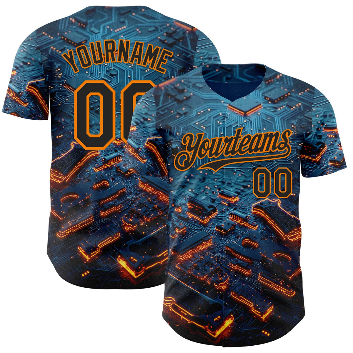 Custom Blue Black-Bay Orange Futurism Tech E-sports 3D Pattern Design Authentic Baseball Jersey