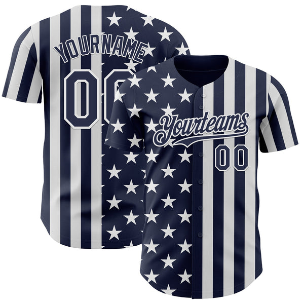 Custom Navy-White USA Flag Patriotic Split Stars and Stripes Authentic Baseball Jersey