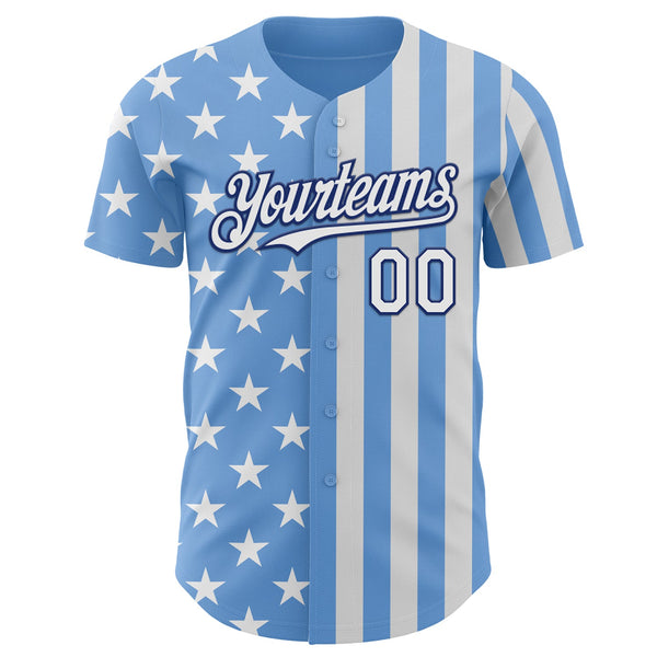 Custom Light Blue White-Royal USA Flag Patriotic Split Stars and Stripes Authentic Baseball Jersey alternate